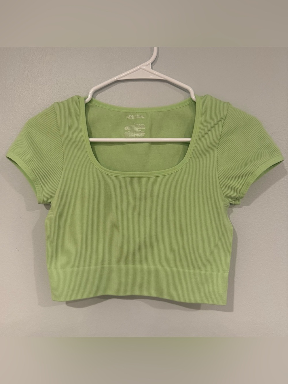 wild fable Lime Ribbed Square-Neck Crop Tee
